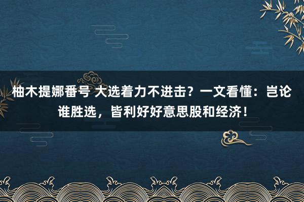 柚木提娜番号 大选着力不进击？一文看懂：岂论谁胜选，皆利好好意思股和经济！