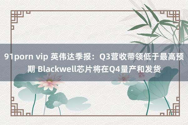 91porn vip 英伟达季报：Q3营收带领低于最高预期 Blackwell芯片将在Q4量产和发货