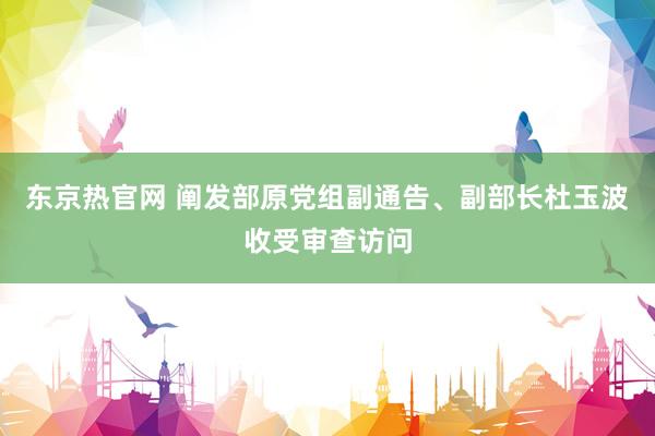 东京热官网 阐发部原党组副通告、副部长杜玉波收受审查访问