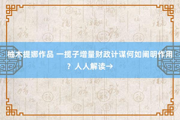 柚木提娜作品 一揽子增量财政计谋何如阐明作用？人人解读→