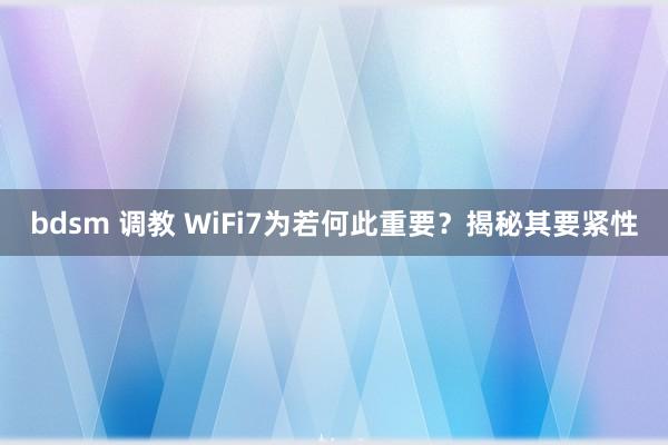 bdsm 调教 WiFi7为若何此重要？揭秘其要紧性