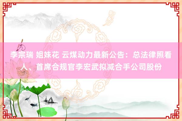 李宗瑞 姐妹花 云煤动力最新公告：总法律照看人、首席合规官李宏武拟减合手公司股份