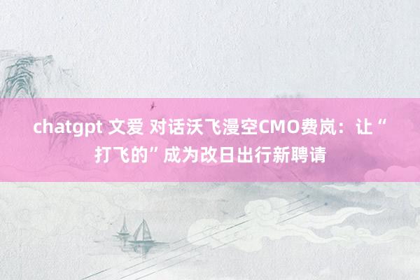 chatgpt 文爱 对话沃飞漫空CMO费岚：让“打飞的”成为改日出行新聘请