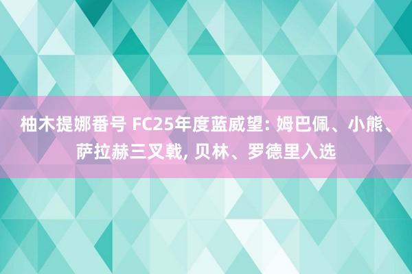 柚木提娜番号 FC25年度蓝威望: 姆巴佩、小熊、萨拉赫三叉戟， 贝林、罗德里入选